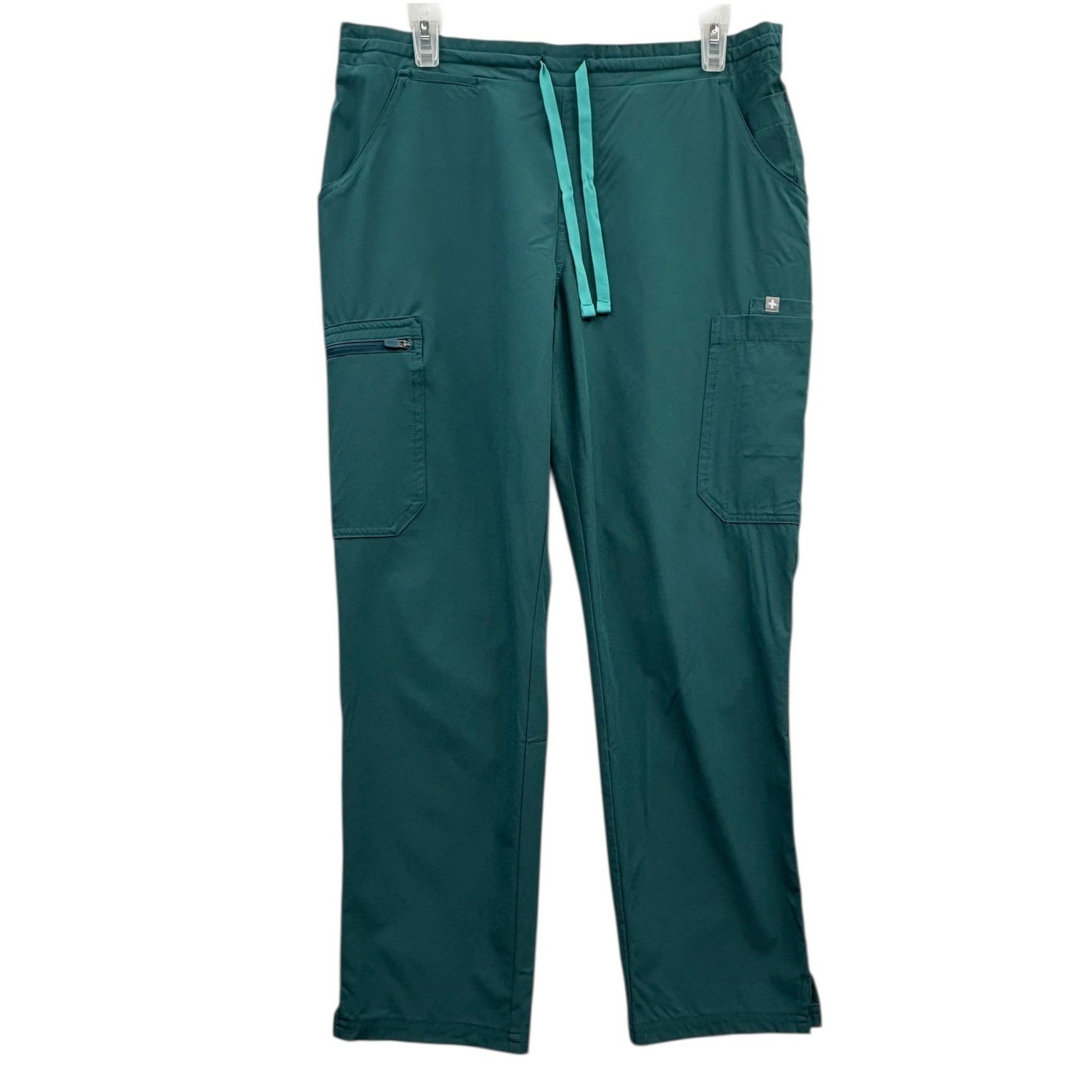 Figs Technical Yola Teal Green Straight Leg Active Scrub Pants Workwear Cargo M